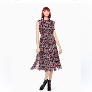 Kate Spade Chiffon Midi Dress in Black and Pink